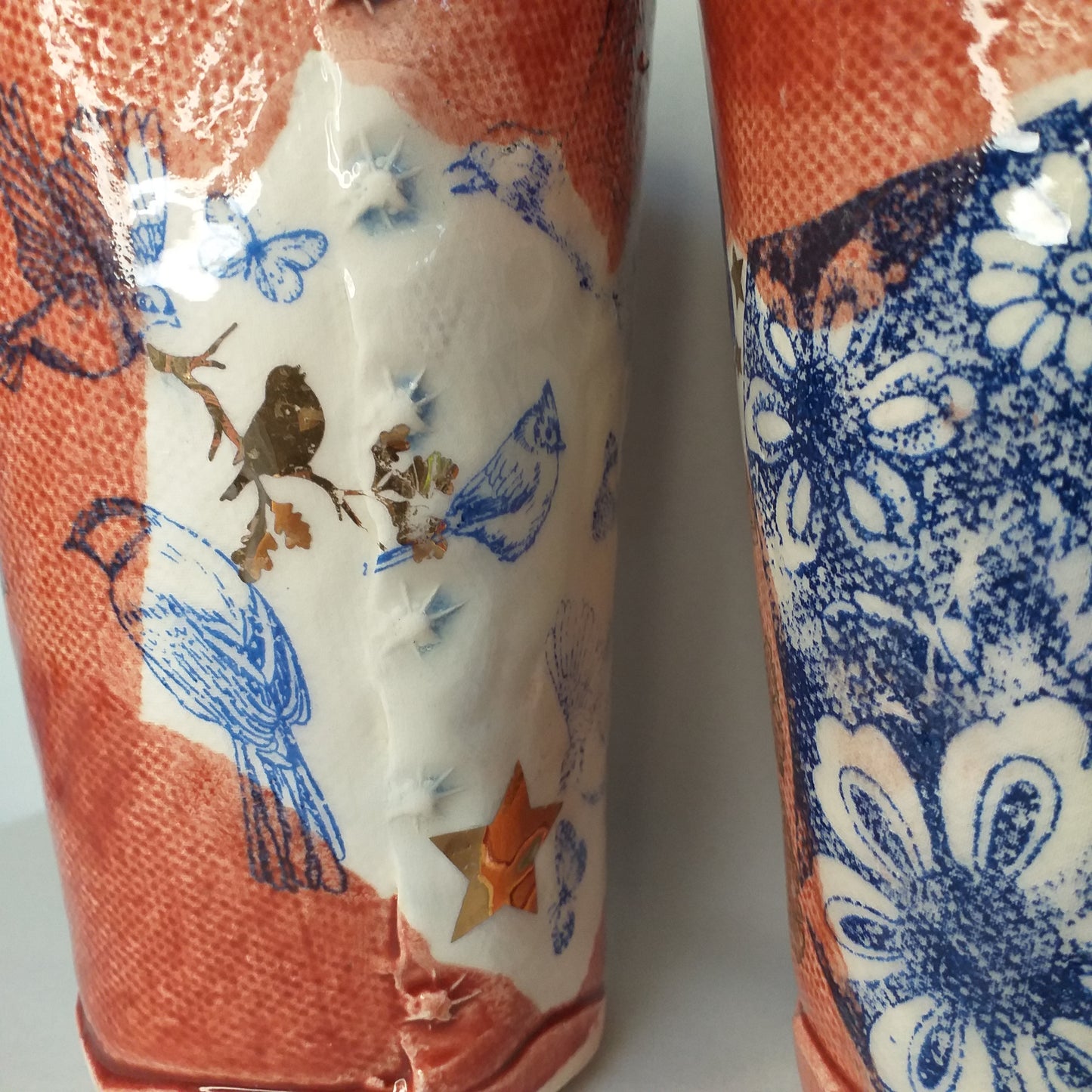 Ceramic Beakers with birds, set of 3