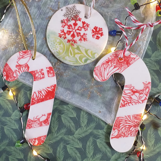 Candy Cane and Bauble Ceramic Tree Decoration Set